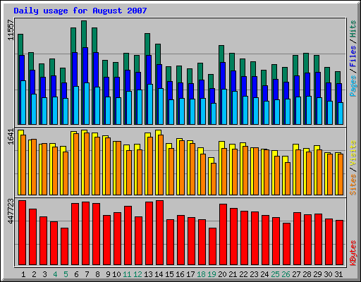 Daily usage for August 2007