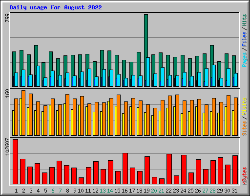 Daily usage for August 2022